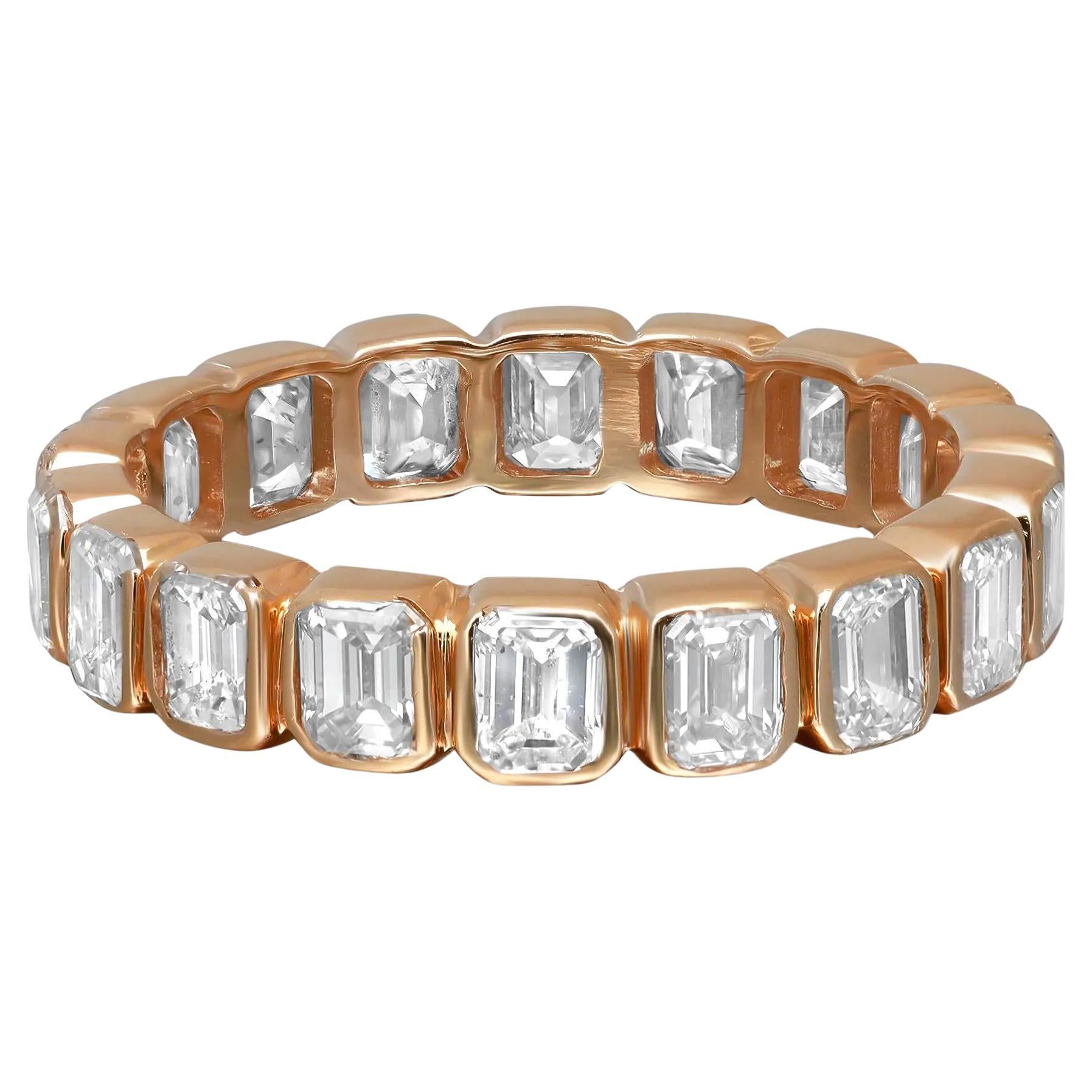 Bezel Set Emerald Cut Diamond Eternity Band Ring 14K Yellow Gold 3.35Cttw Size 6