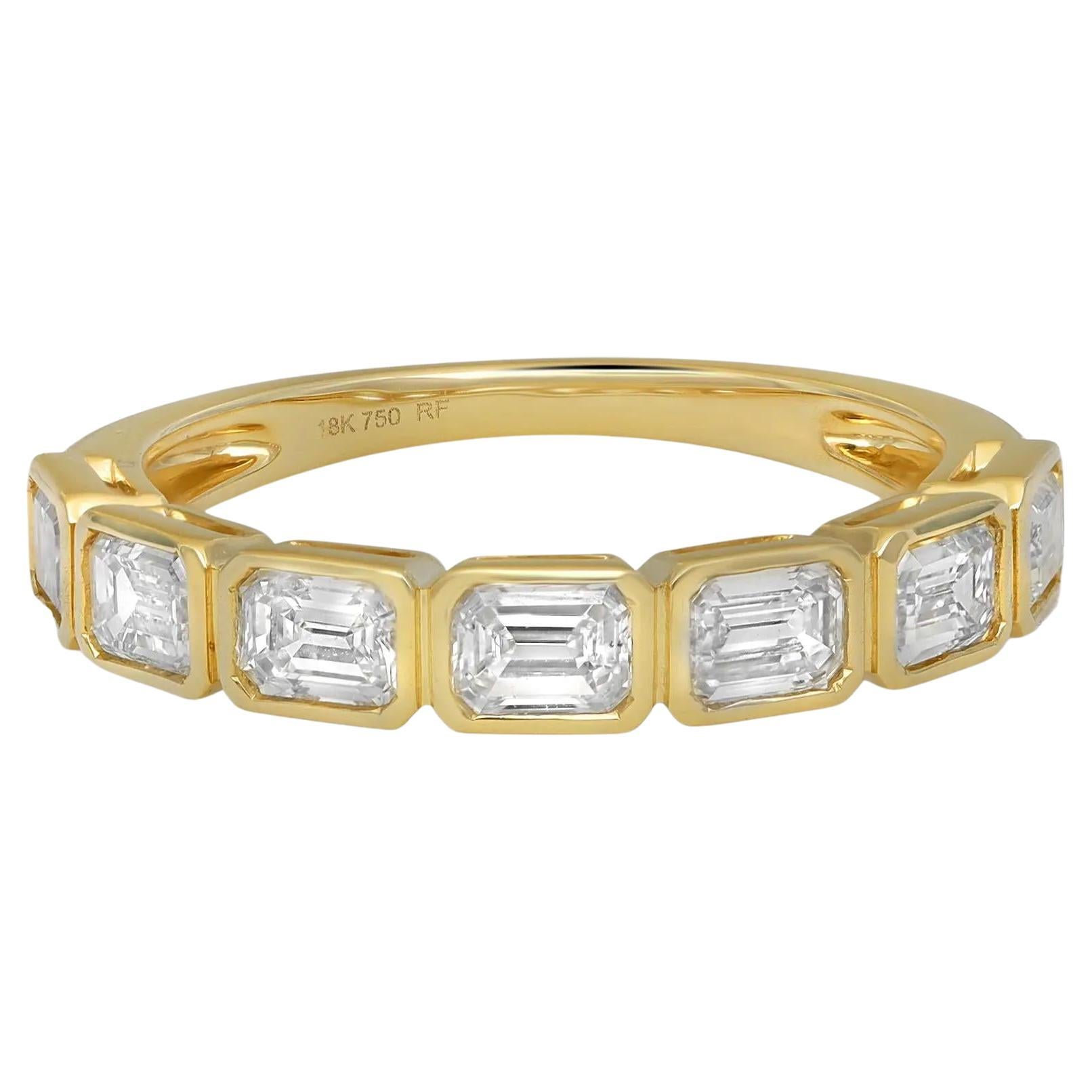 Bezel Set Emerald Cut Diamond Eternity Band Ring 18K Yellow Gold 1.19Cttw Size 6