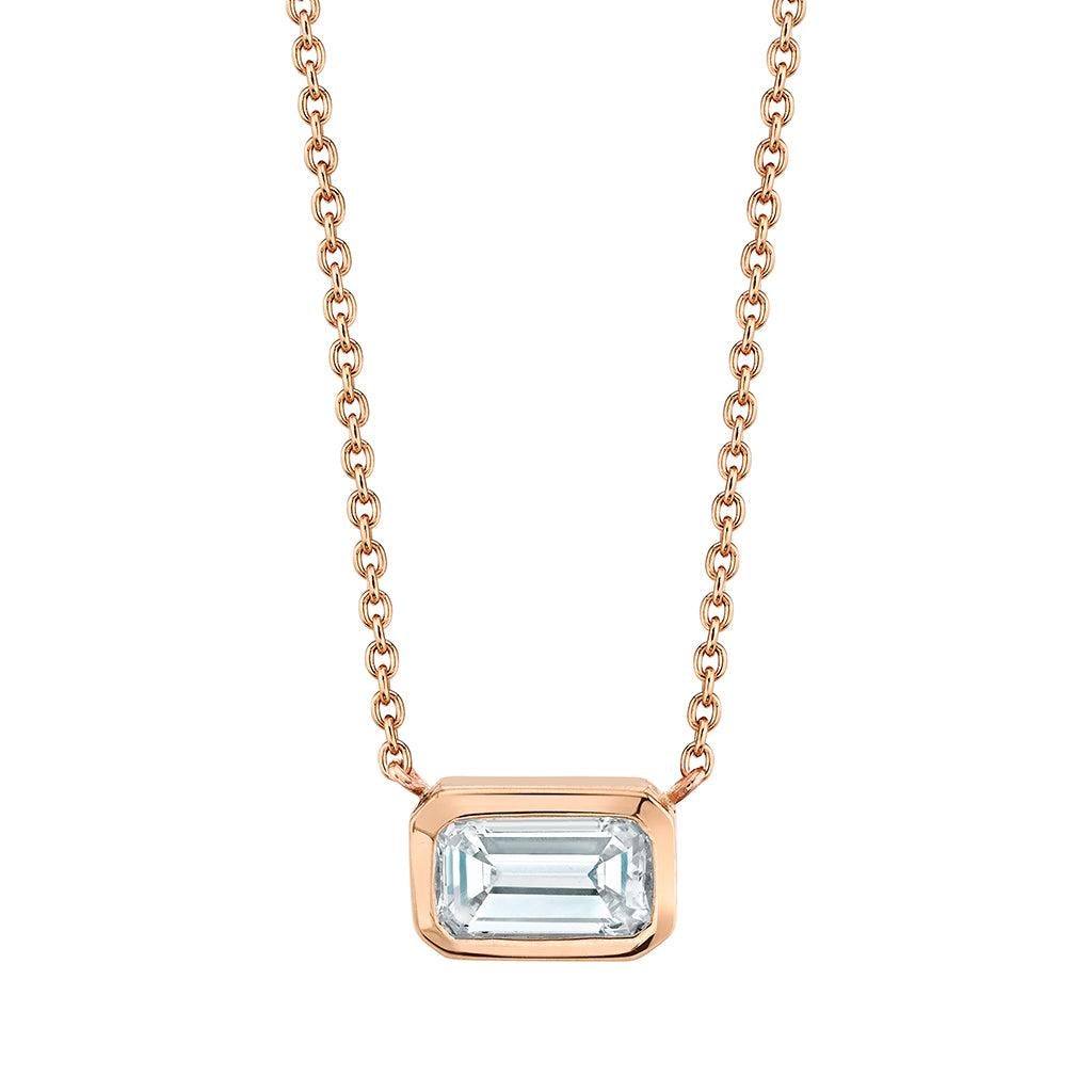 Bezel Set Emerald Cut Diamond Necklace In New Condition For Sale In Los Angeles, CA