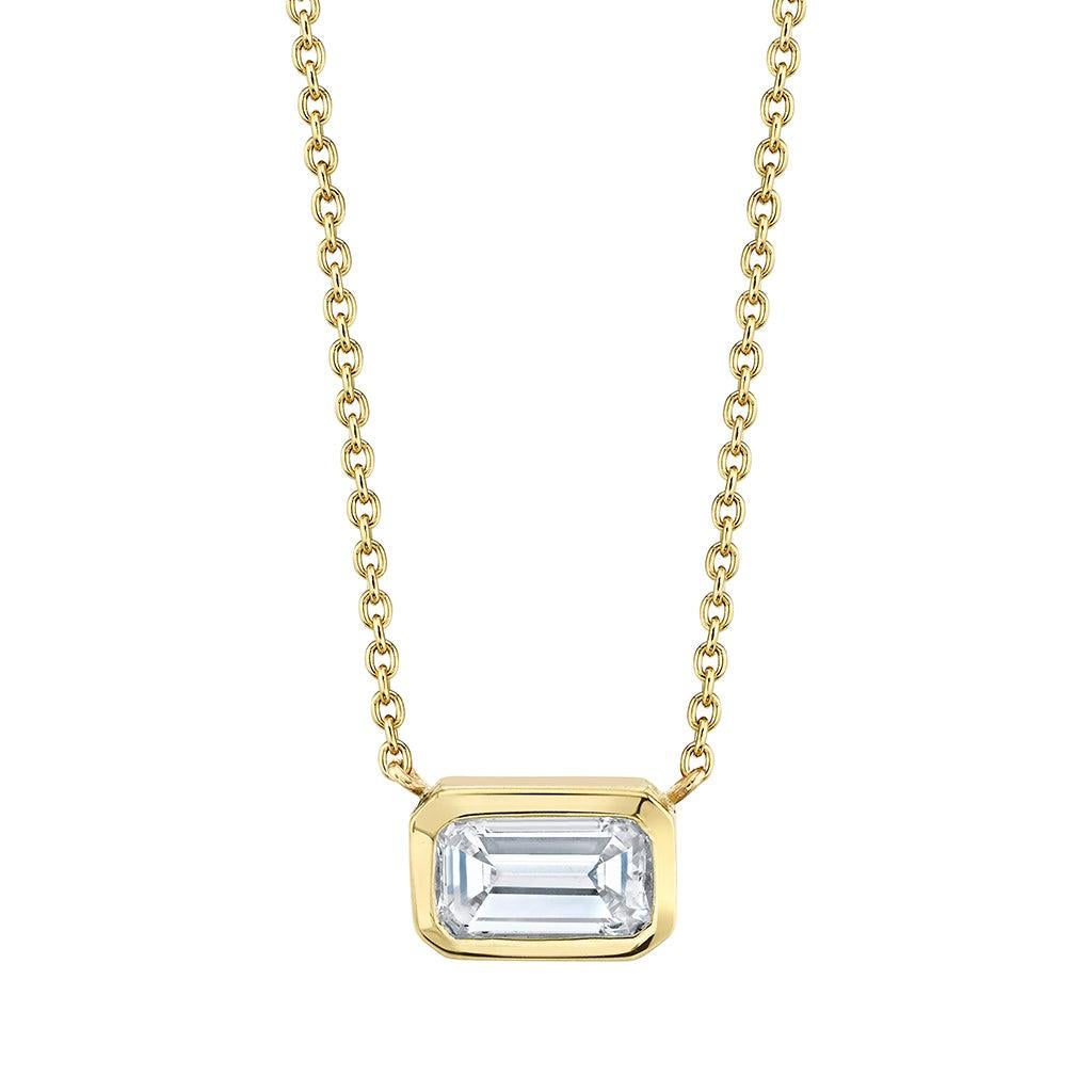 Women's Bezel Set Emerald Cut Diamond Necklace For Sale