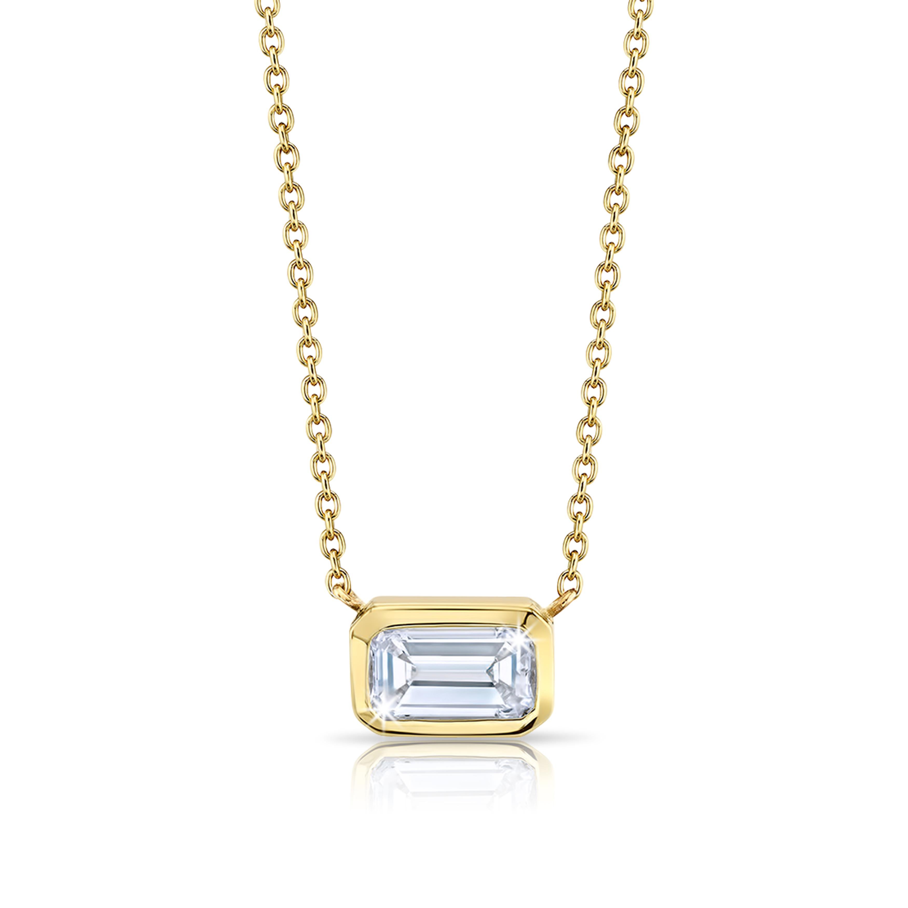 Bezel Set Emerald Cut Diamond Necklace For Sale 1