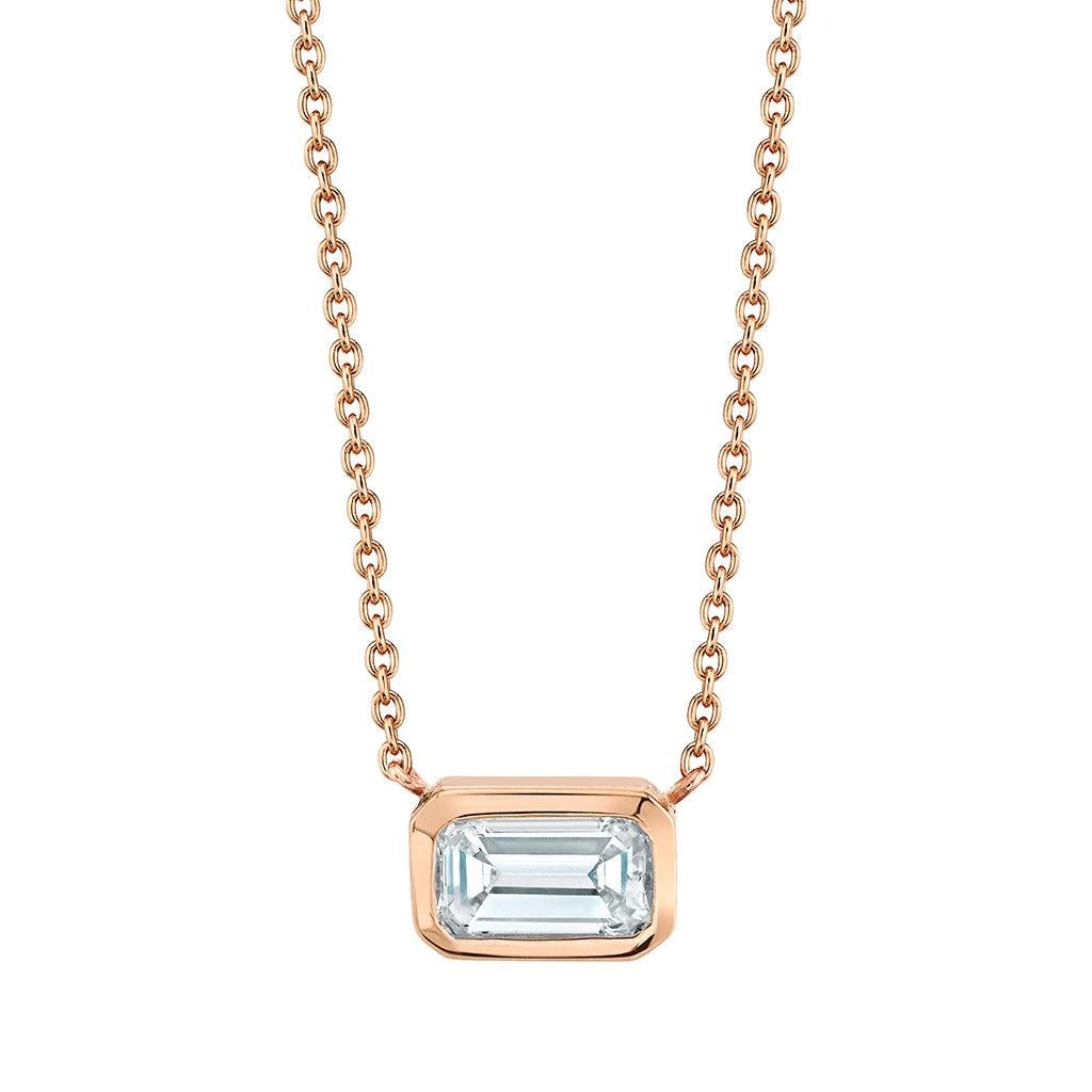 Bezel Set Emerald Cut 18K Gold Diamond Necklace For Sale 1