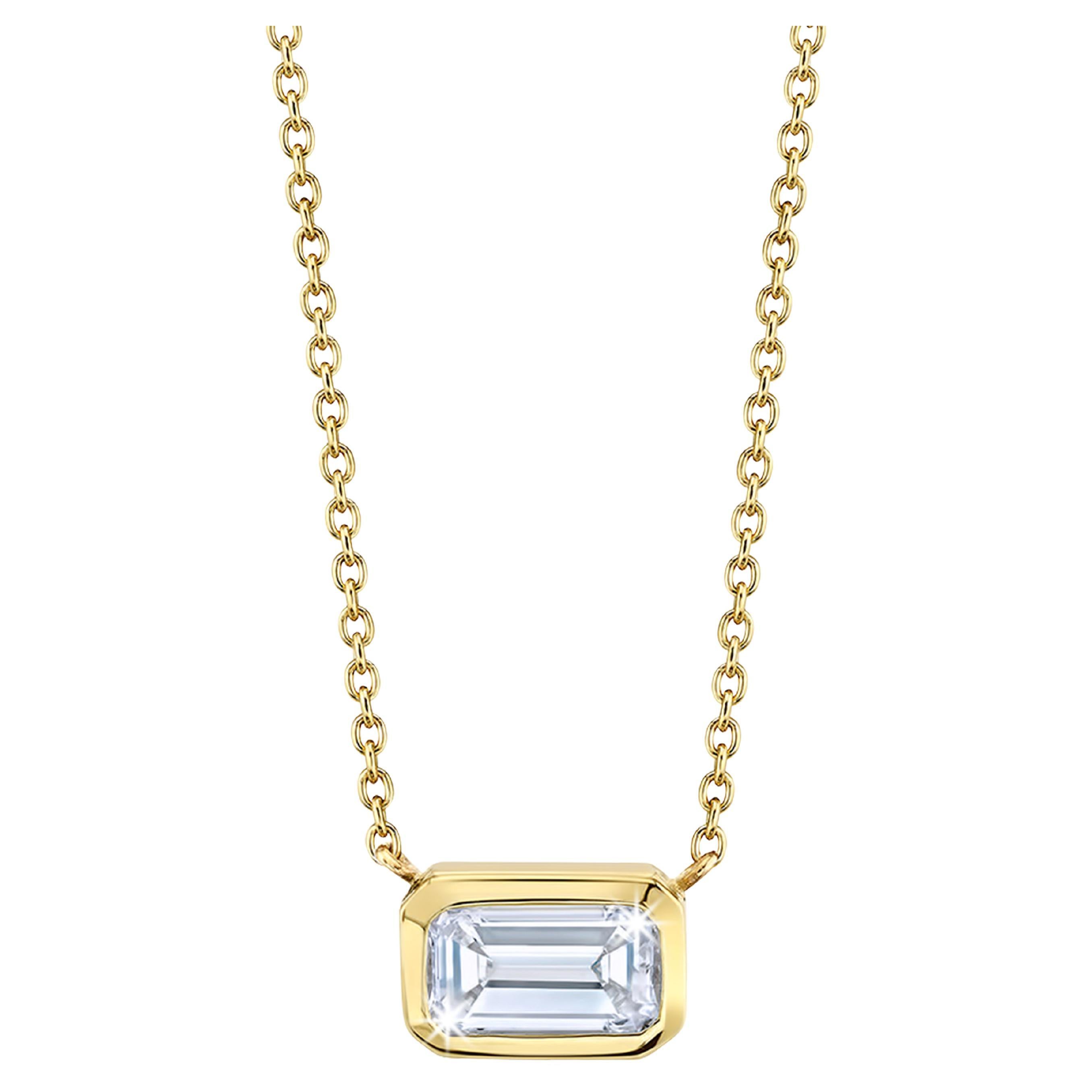 Bezel Set Emerald Cut Diamond Necklace For Sale