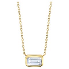 Diamant-Halskette mit Smaragdschliff und Lünette
