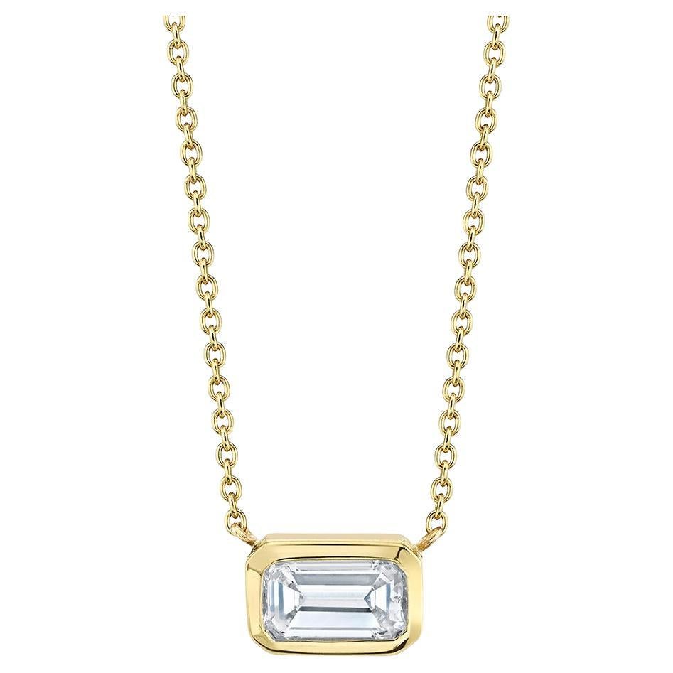 Diamant-Halskette mit Smaragdschliff aus 18 Karat Gold mit Lünette