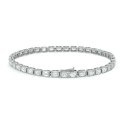 Bezel Set Emerald Cut Diamond Tennis Bracelet 18K White Gold 5.48Cttw 7 Inches