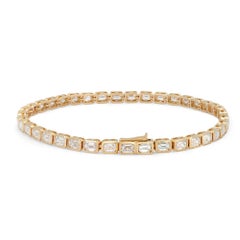 Bezel Set Emerald Cut Diamond Tennis Bracelet 18K Yellow Gold 7.00Cttw 7 Inches