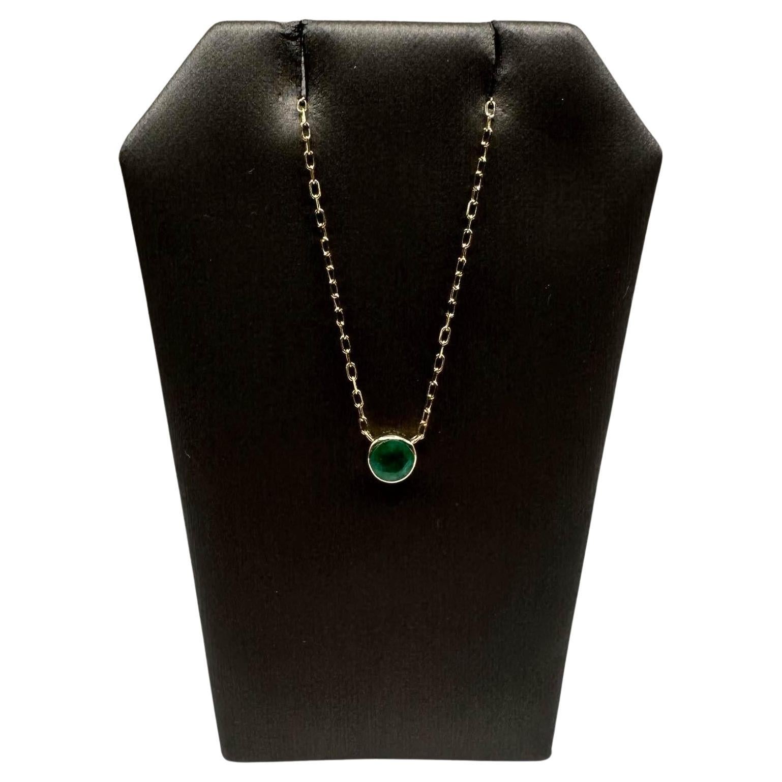 Bezel Set Emerald Necklace in 14kt Yellow Gold – 0.55ct Emerald, Adjustable, New