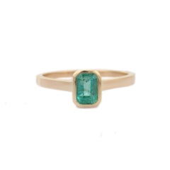 Handmade Bezel Set Emerald Single Stone Ring in 14k Solid Yellow Gold