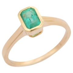 Handmade Bezel Set Emerald Single Stone Ring in 14k Solid Yellow Gold