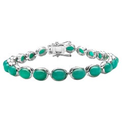 Bracciale tennis con smeraldo incastonato 23 carati placcato oro bianco 18 carati A. Silver