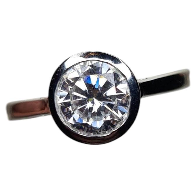 Bezel Set Engagement Ring For Women 925 Sterling Silver Moissanite band.