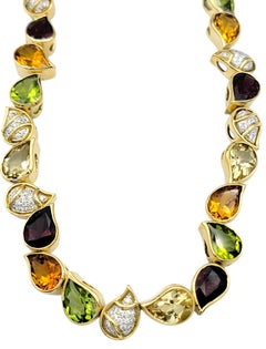 Bezel Set Fancy Pear Cut Multi Gemstone Collar Necklace in 18 Karat Yellow Gold