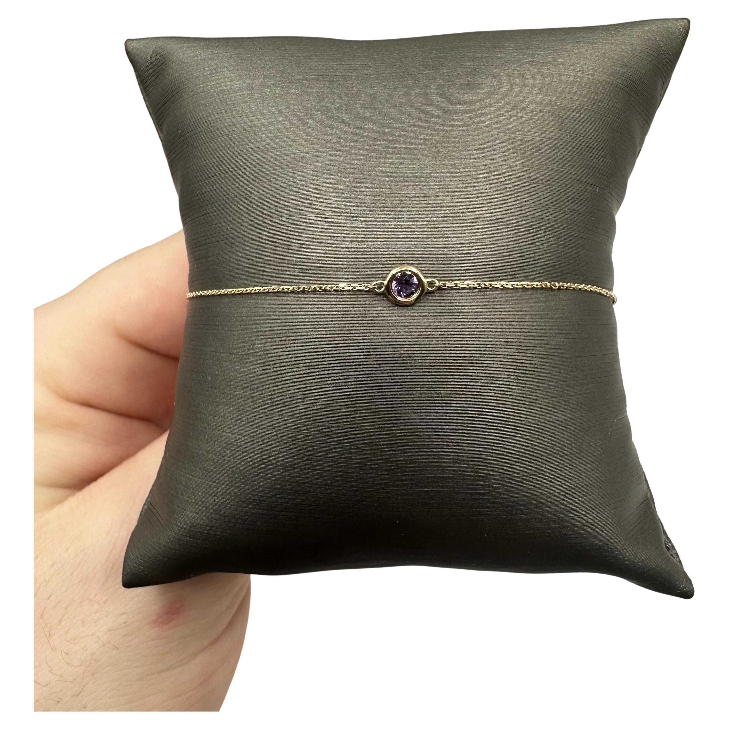 Bezel Set Gemstone Bracelet in 14kt Yellow Gold - 0.12ctw Amethyst, Adjustable