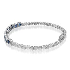 Bezel Set Heart Shape Blue Sapphire Bracelet 14K White Gold 7 Inches