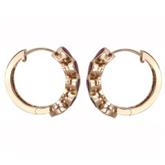 Bezel Set Heart Shape Ruby Huggie Earrings 14K Yellow Gold 2.89Cttw