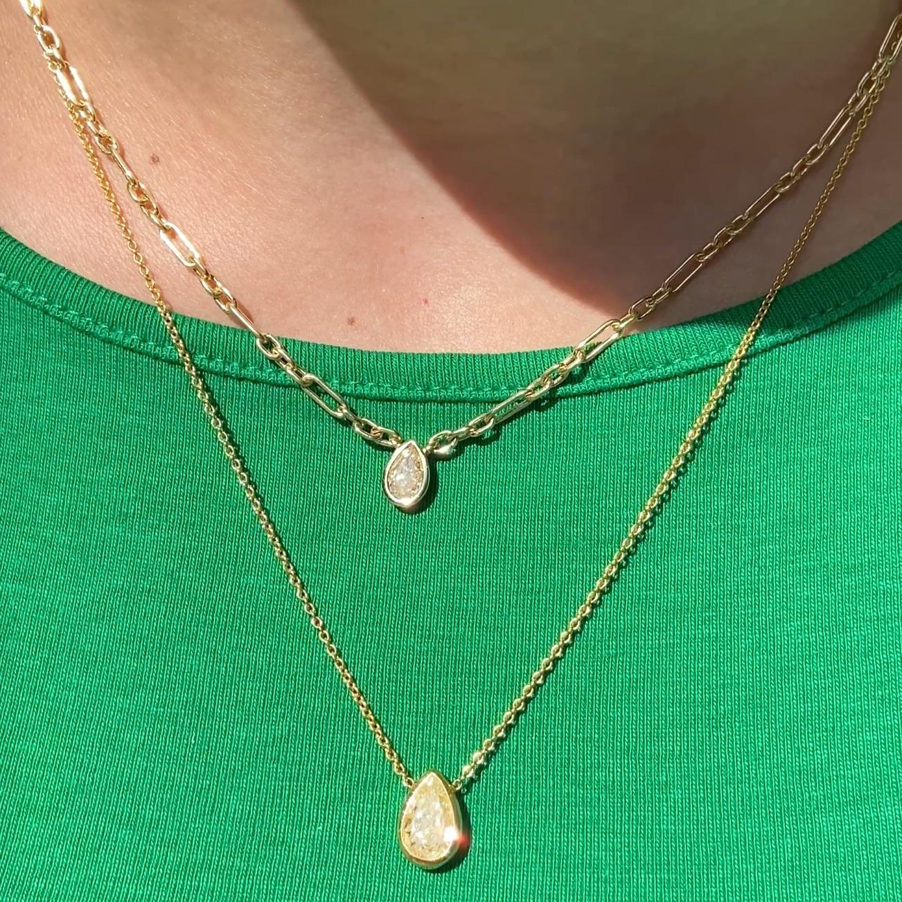 Women's Bezel Set Light Yellow Pear Shape Diamond Necklace For Sale