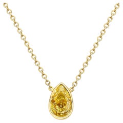 Bezel Set Light Yellow Pear Shape Diamond Necklace