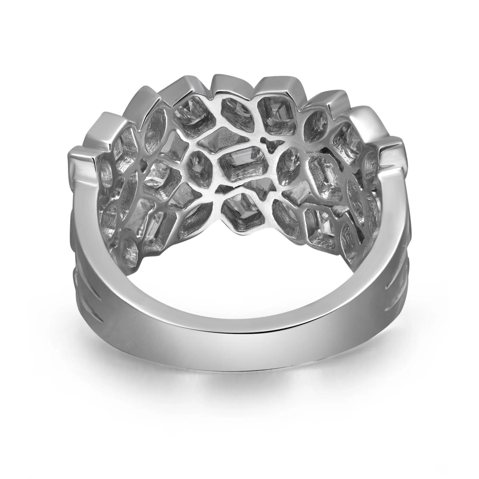 Modern Bezel Set Marquise & Emerald Cut Diamond Band Ring 14K White Gold 2.59Ctw SZ 7 For Sale