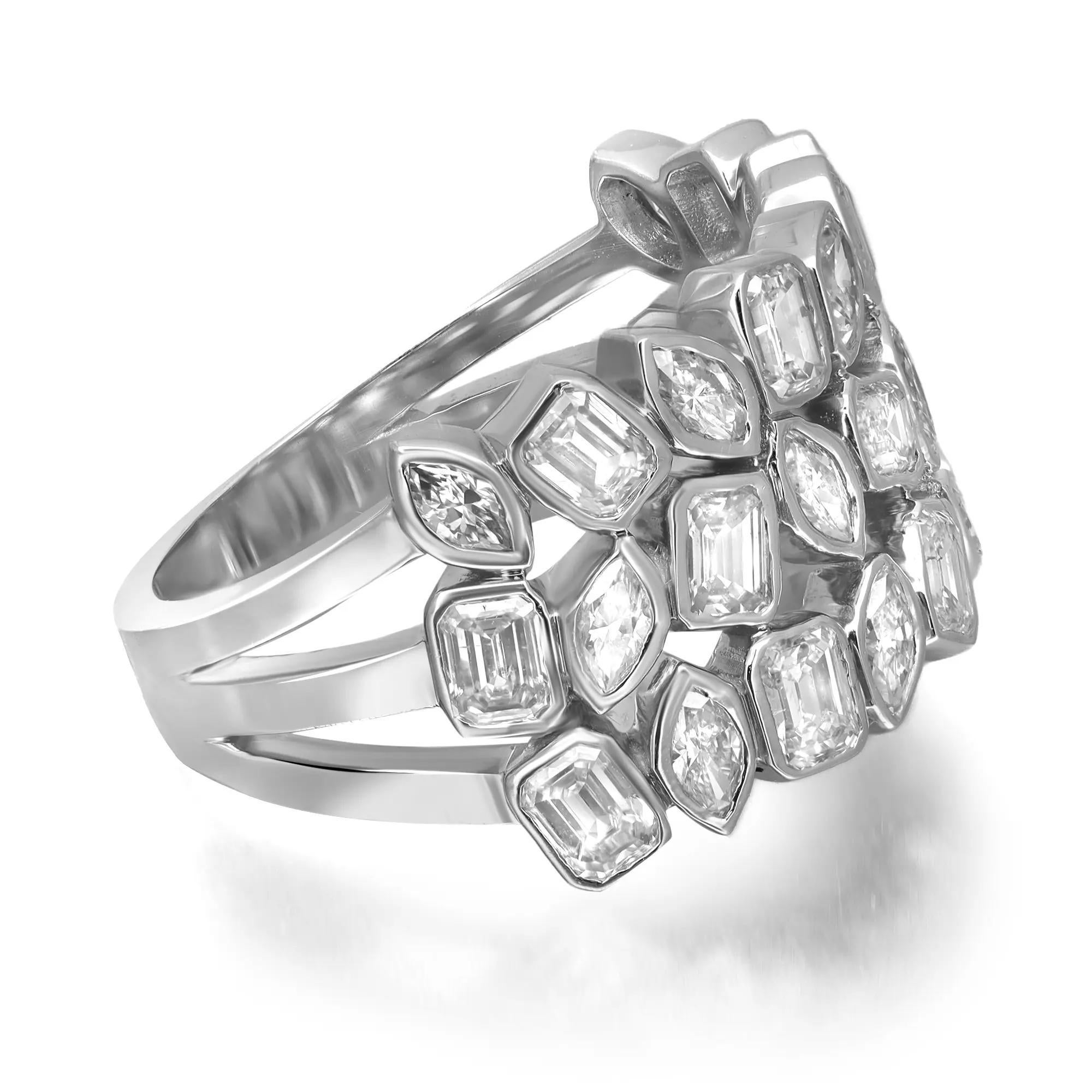 Bezel Set Marquise & Emerald Cut Diamond Band Ring 14K White Gold 2.59Ctw SZ 7 In New Condition For Sale In New York, NY