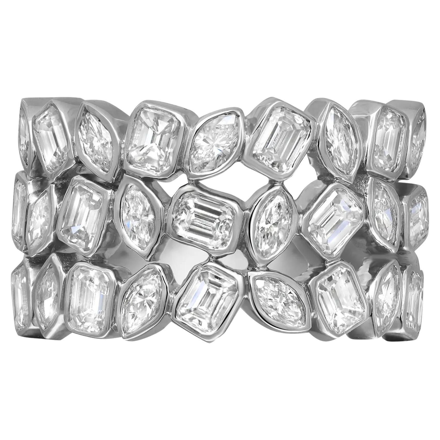 Bezel Set Marquise & Emerald Cut Diamond Band Ring 14K White Gold 2.59Ctw SZ 7 For Sale