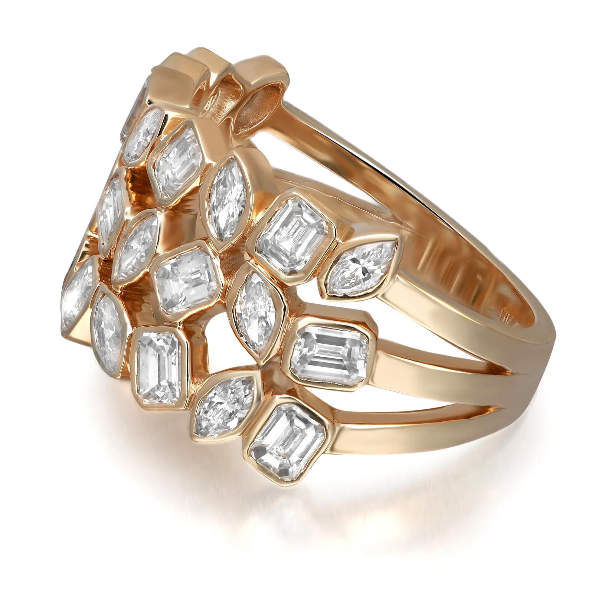 Marquise Cut Bezel Set Marquise & Emerald Cut Diamond Band Ring 14K Yellow Gold 2.59Ctw SZ 7 For Sale