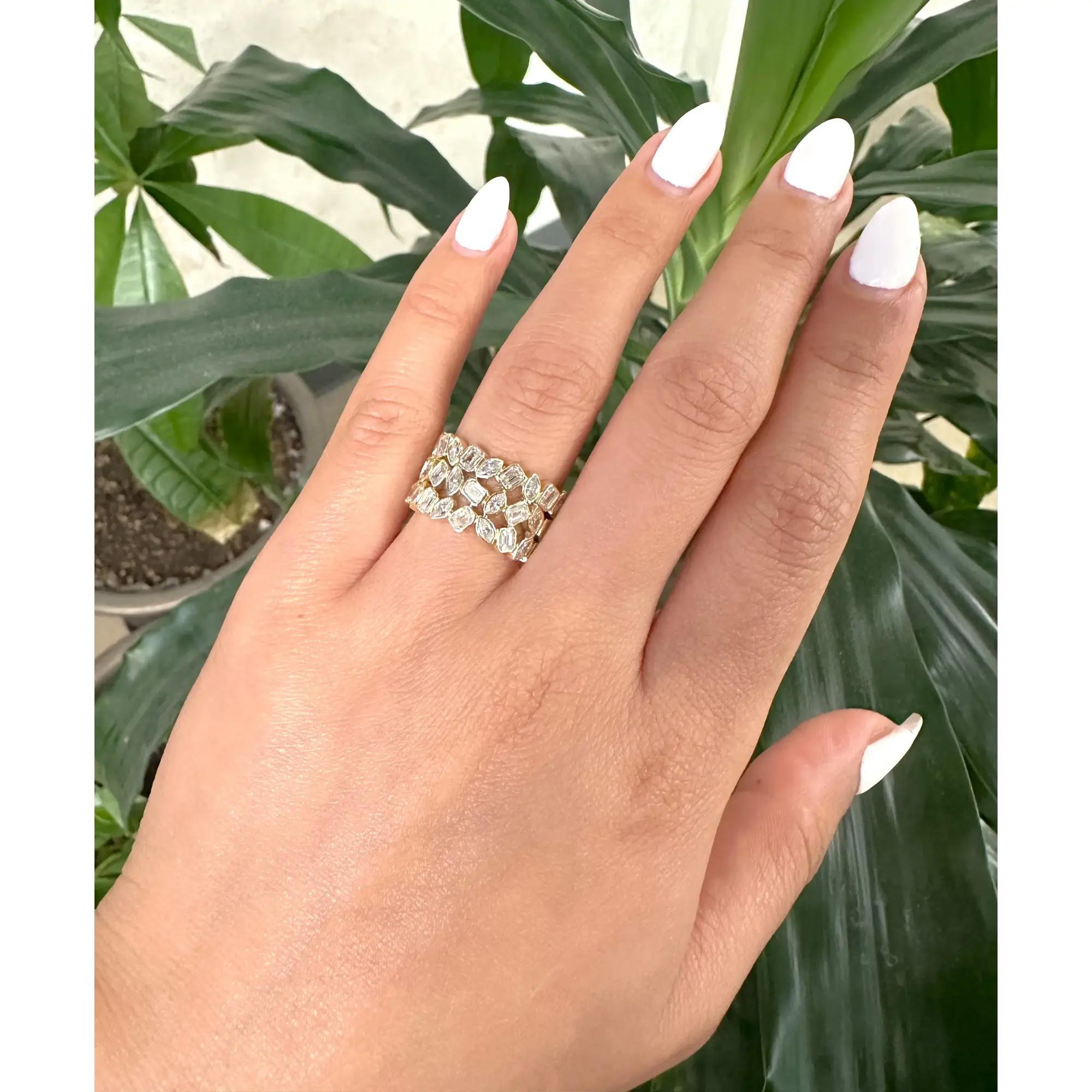 Bezel Set Marquise & Emerald Cut Diamond Band Ring 14K Yellow Gold 2.59Ctw SZ 7 In New Condition For Sale In New York, NY