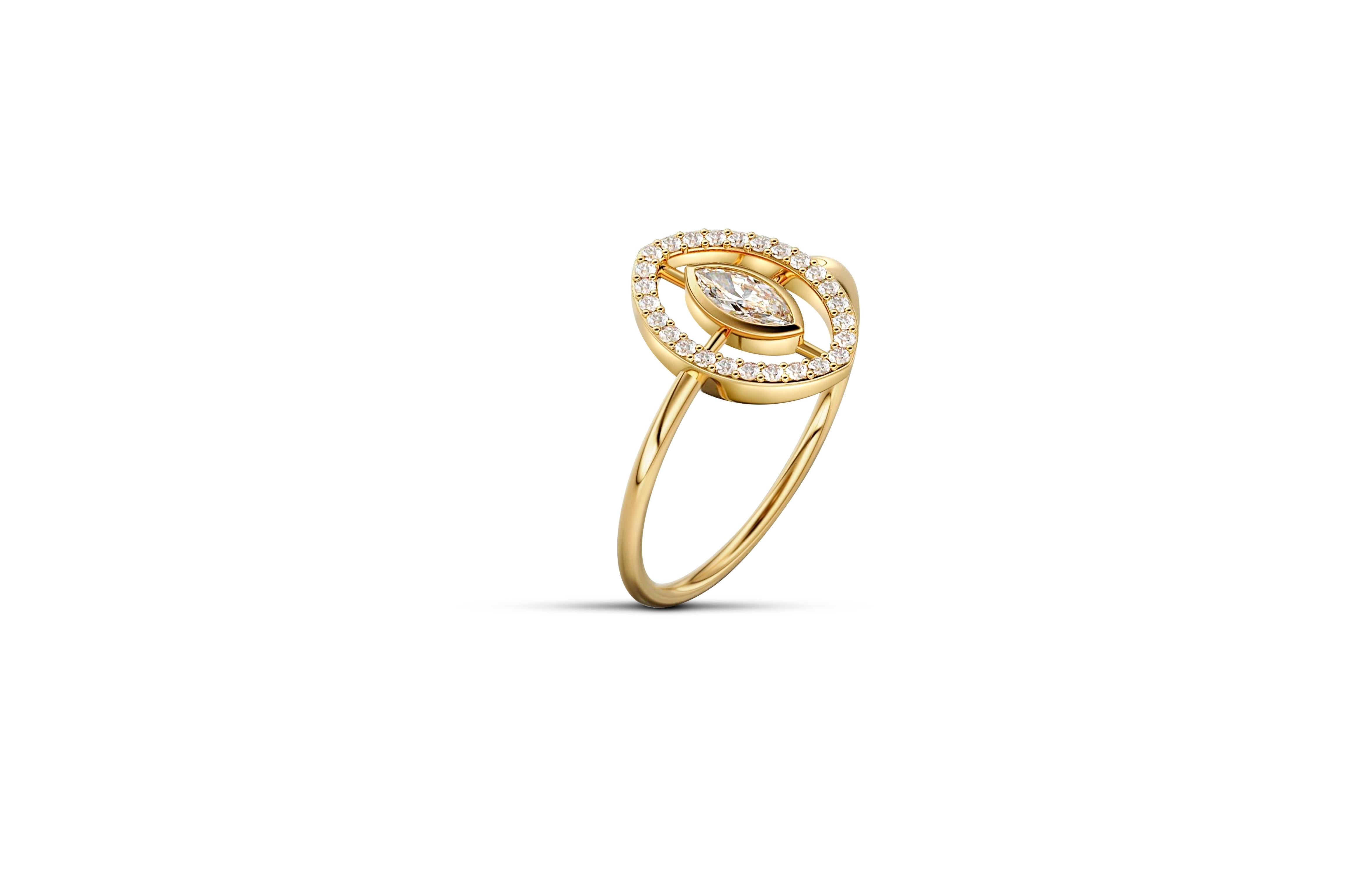 Marquise Cut Bezel set marquise moissanite 14k gold ring. For Sale