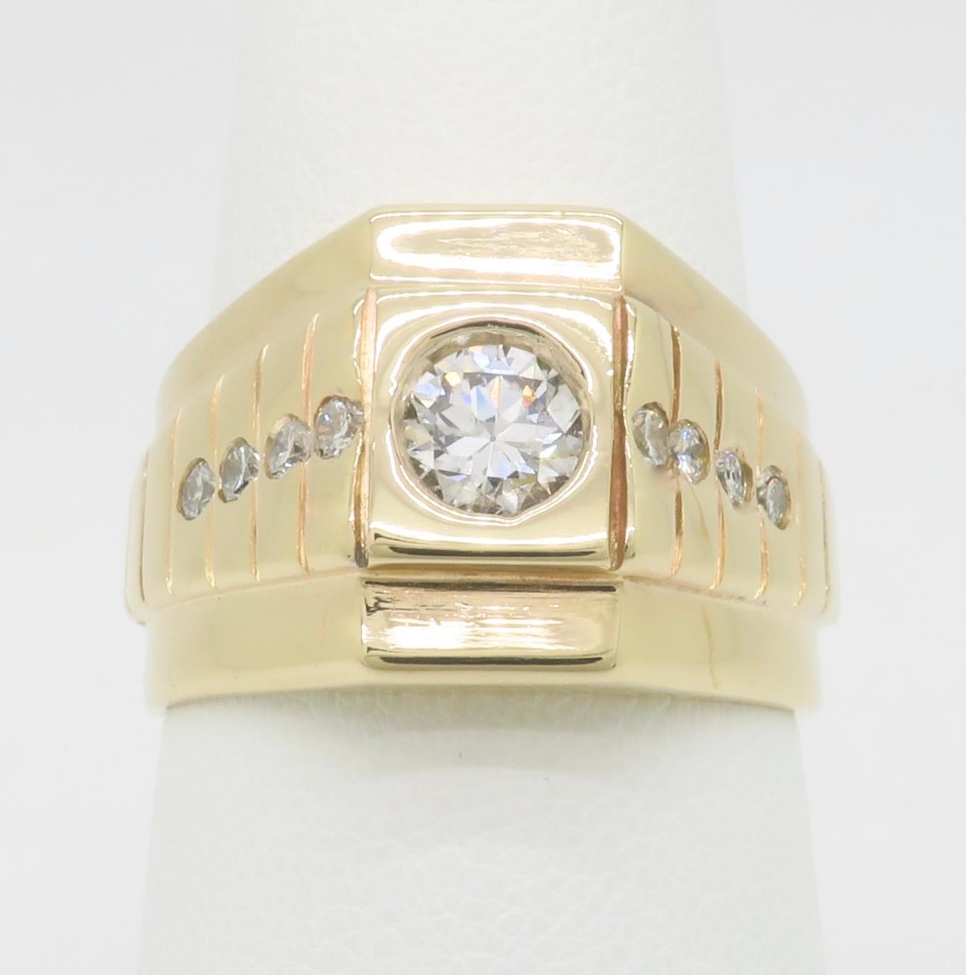 Round Cut Bezel Set Men's Diamond Pinky Ring