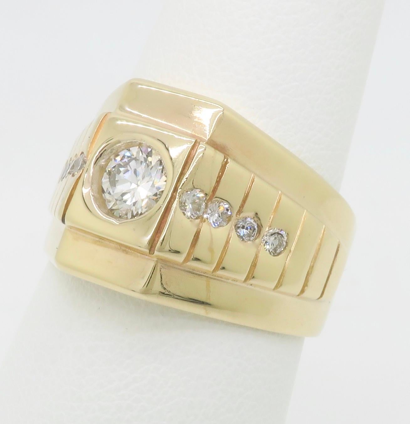 Bezel Set Men's Diamond Pinky Ring In Excellent Condition In Webster, NY