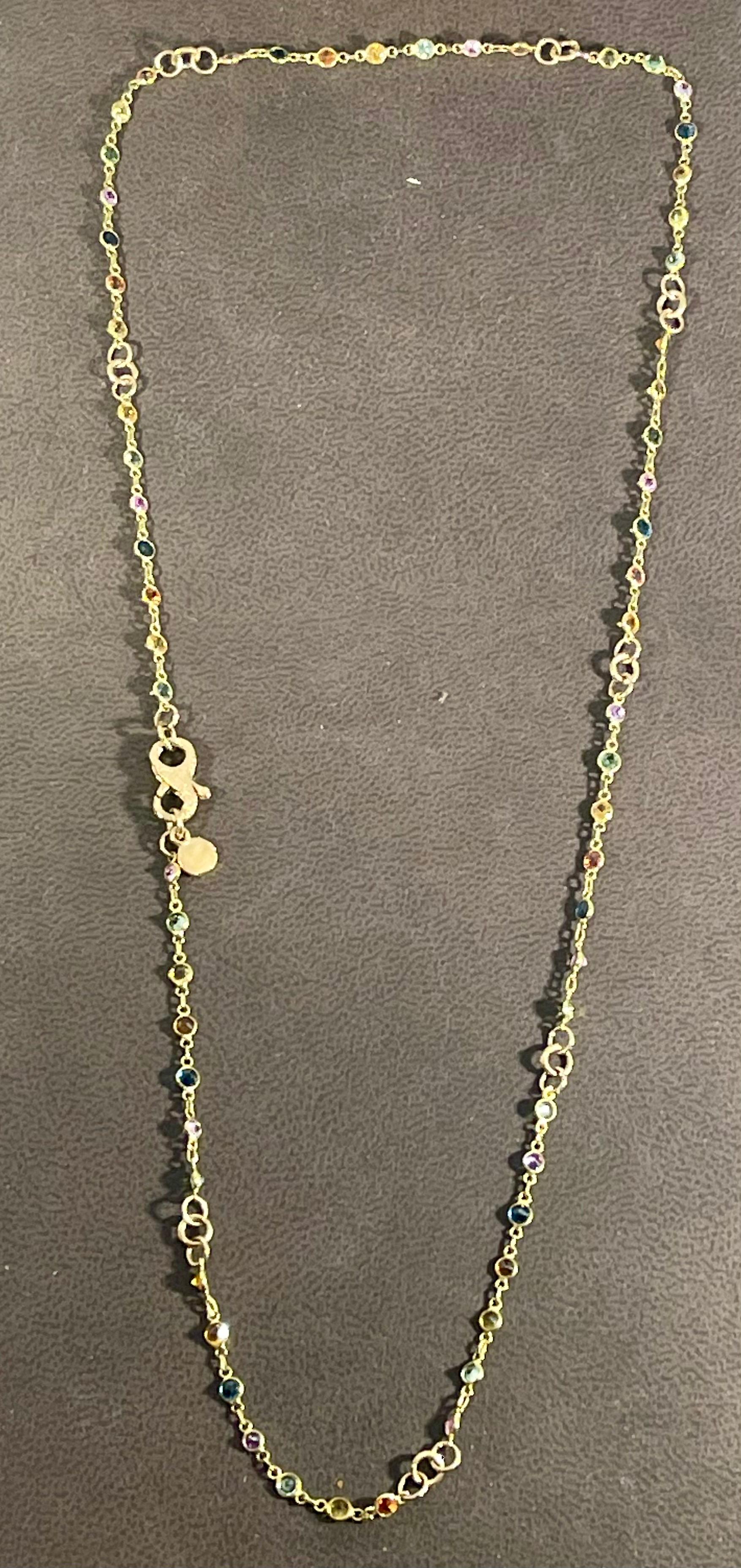 Women's Bezel-Set Multi-Sapphire Station Necklace 18kt Yellow Gold by Designer dc For Sale