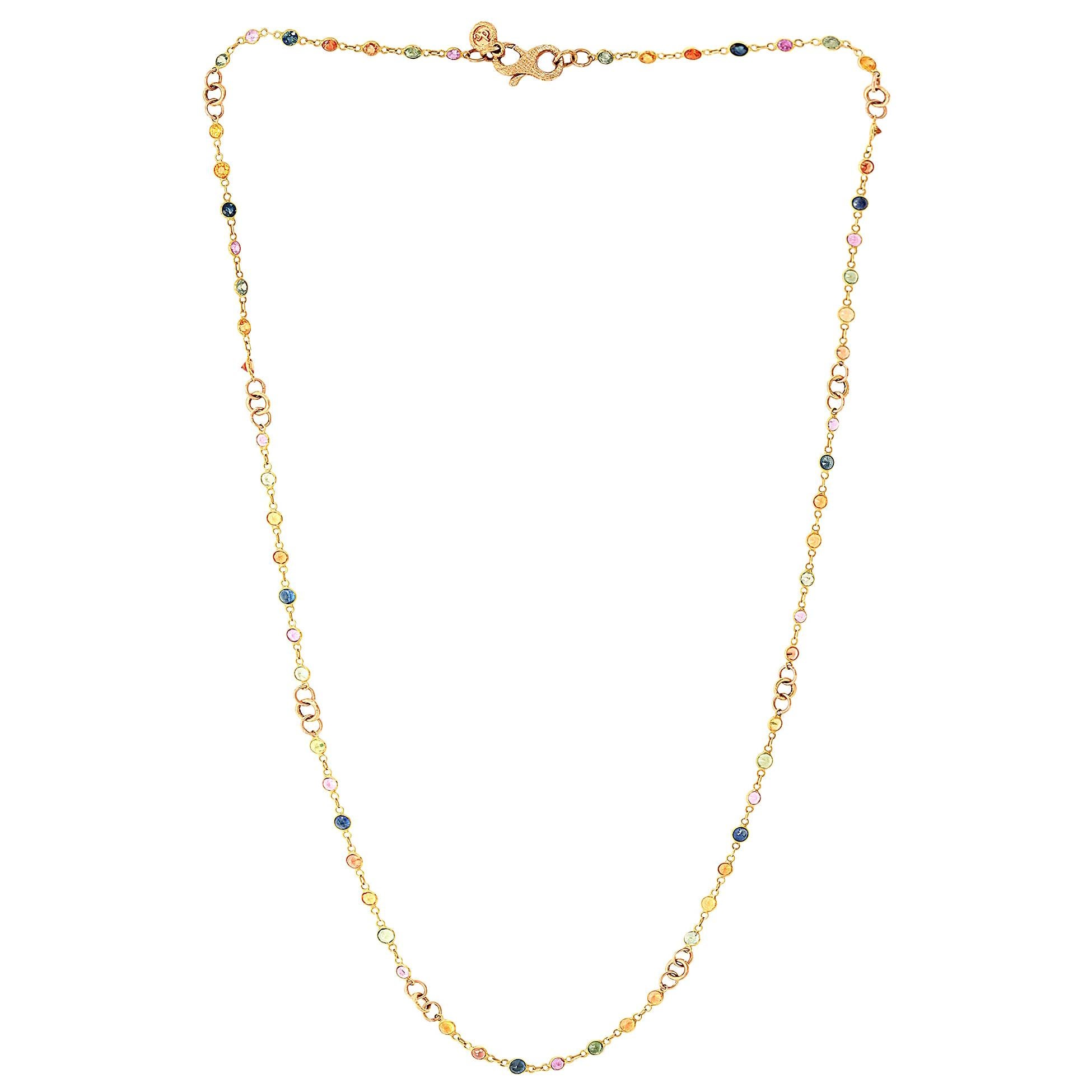 Bezel-Set Multi-Sapphire Station Necklace 18kt Yellow Gold by Designer dc For Sale