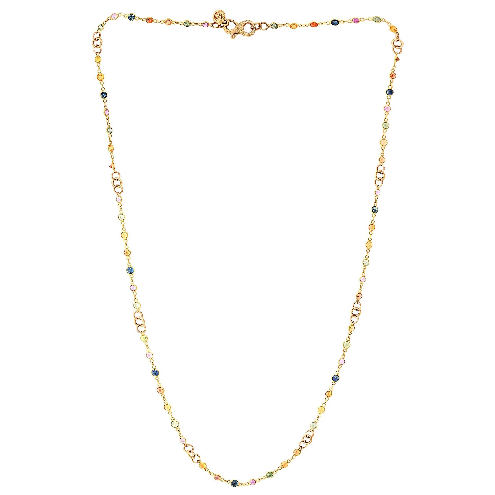 Collier station à plusieurs saphirs serti sur le chaton en or jaune 18 carats par le designer dc en vente