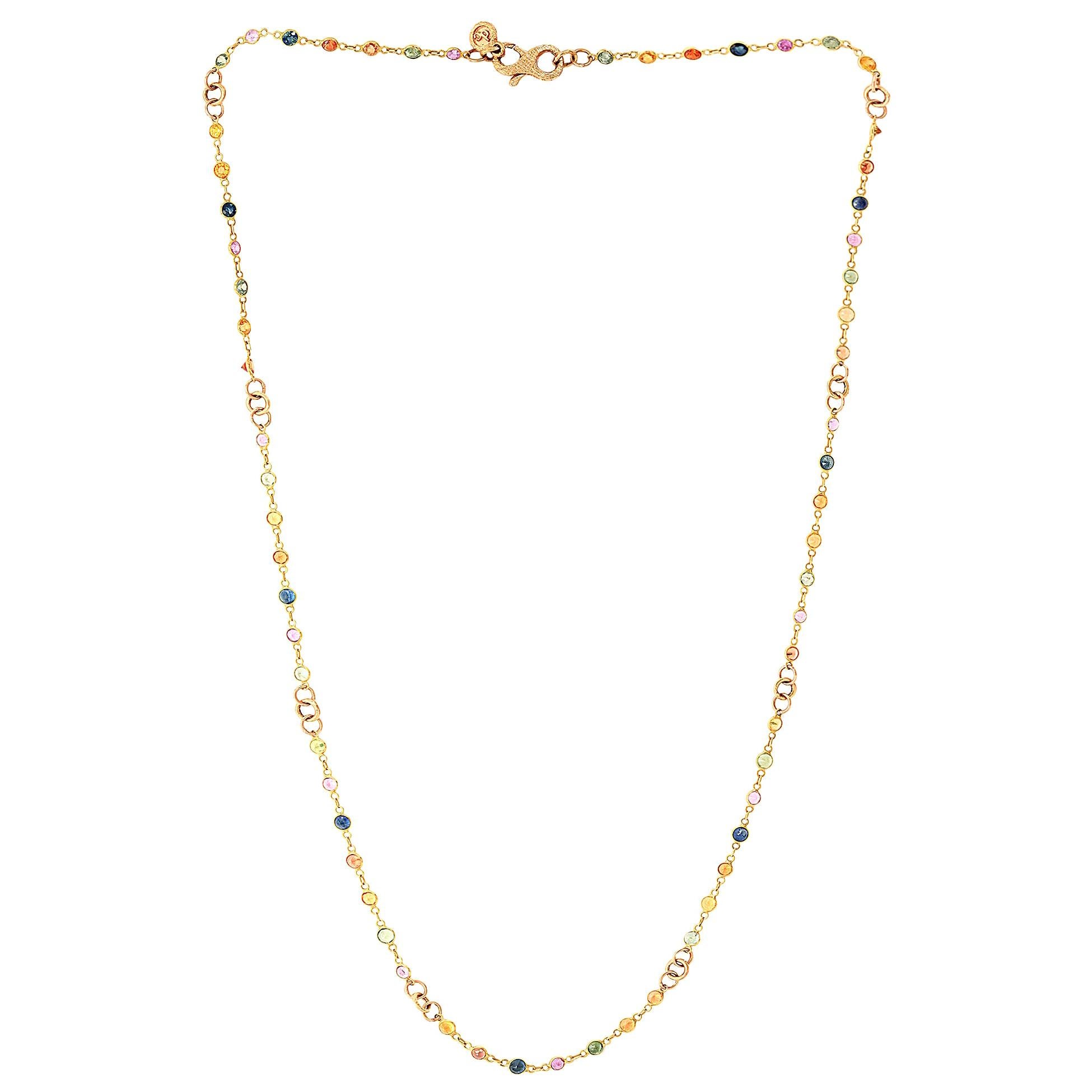 Bezel-Set Multi-Sapphire Station Necklace 18kt Yellow Gold by Designer dc