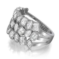 Bezel Set Multi Shape Diamond Band Ring 14K White Gold 2.59Cttw Size 7