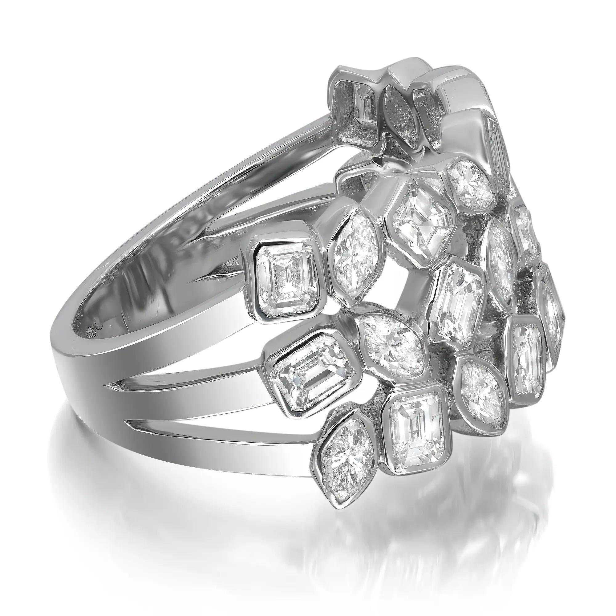 Taille Marquise Bague à diamants de formes multiples en or blanc 14 carats 2,59 ct. pt., taille 7 en vente