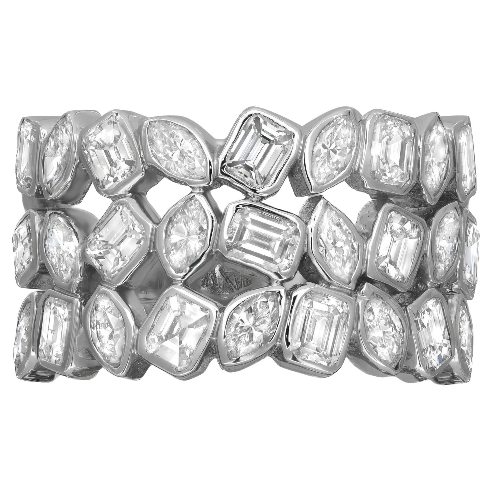 Bague à diamants de formes multiples en or blanc 14 carats 2,59 ct. pt., taille 7 en vente