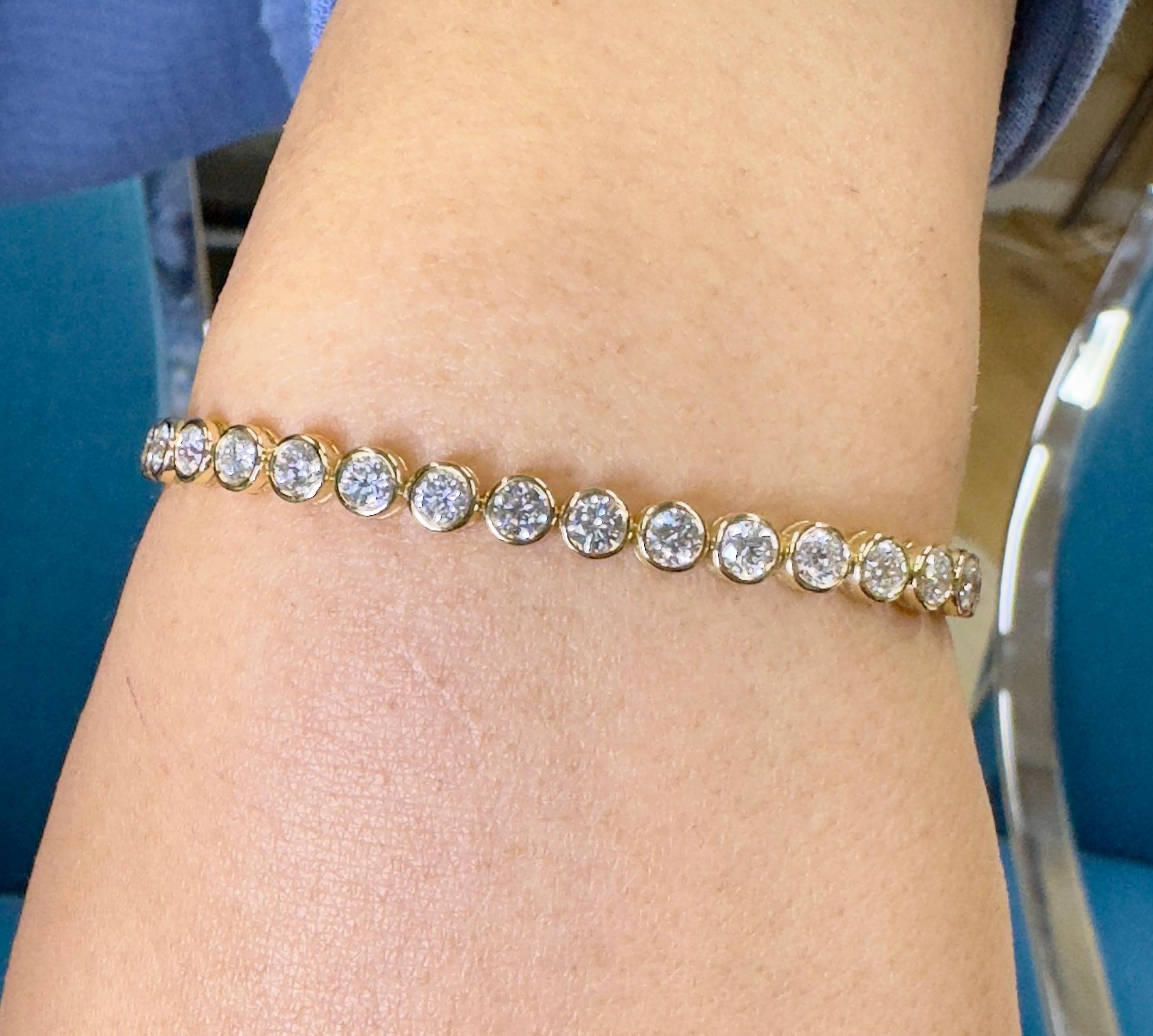 De las mujeres Pulsera de tenis con diamantes naturales engastados en bisel, oro amarillo de 18 quilates, 5,40 quilates en venta