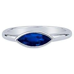 Bezel Set Natural Marquise-Shaped Sapphire 14 Karat White Gold Ring