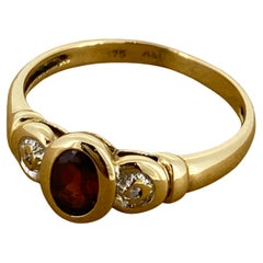 Bezel Set Natural Oval Garnet 9K Yellow Gold Vintage Dress Ring