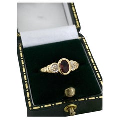 Bezel Set Natural Oval Garnet 9K Yellow Gold Vintage Dress Ring
