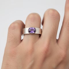 Bezel Set Oval Amethyst Wide Matte Band silver, gold