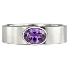 Bezel Set Oval Amethyst Wide Matte Band silver, gold