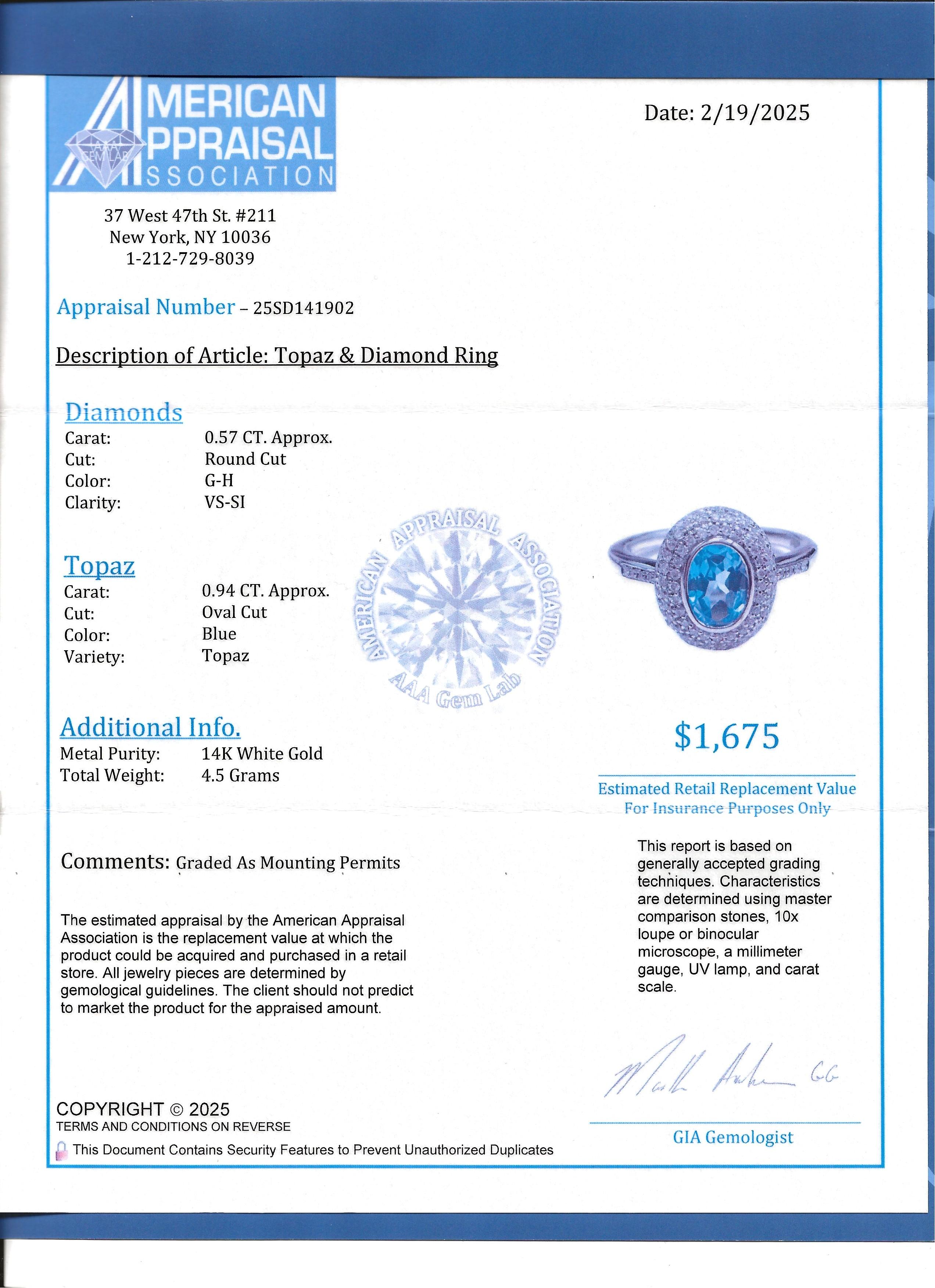 Ovaler blauer Topas und doppelter Diamant-Halo-Ring aus 14 Karat Weißgold mit Lünette im Angebot 6