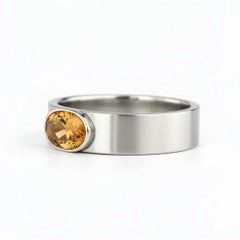 Bezel Set Oval Citrine Wide Matte Band silver, gold
