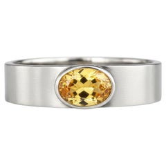 Bezel Set Oval Citrine Wide Matte Band silver, gold