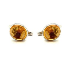 Bezel Set Oval Cut Citrine Gemstone Cufflinks in Sterling Silver for Him
