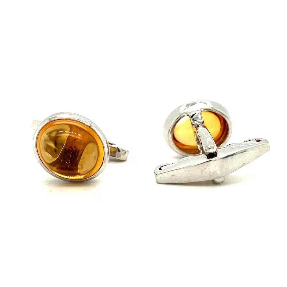 Femenino o masculino Gemelos de plata de ley con citrino de talla oval engastado para él en venta
