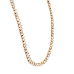 Bezel Set Oval Cut Diamond Tennis Necklace 18K White Gold 14.76Cttw 17 Inches