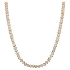 Collier de tennis en or blanc 18K serti de diamants ovales 14.76Cttw 17 Inches